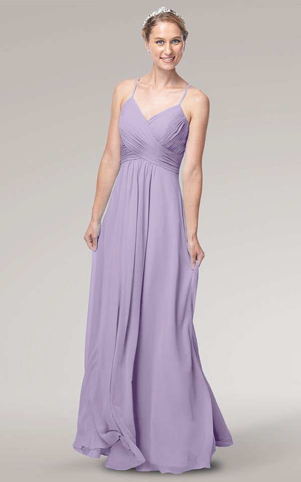 heather purple bridesmaid dresses Wedtrend Women Lilac Ruffle Bridesmaid Dress A Line Ruched Chiffon Spaghetti Straps Maxi Dress with Slit, Purple / US4